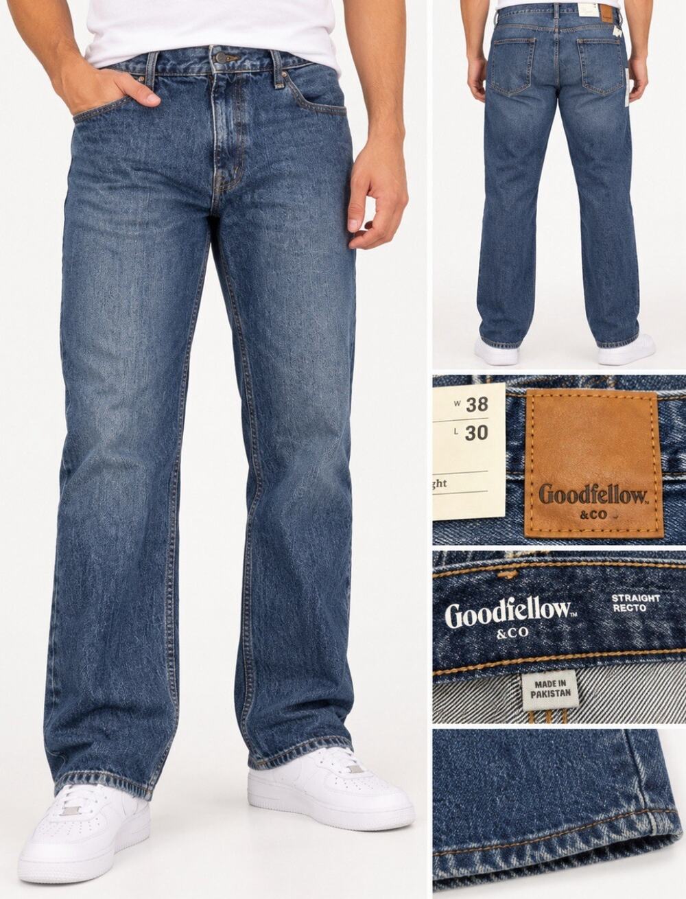 Classic Goodfellow & Co Men's Straight Jeans Size 38x30 Medium Wash Denim NWT